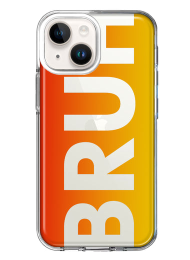 Apple iPhone 14 Orange Red Clear Funny Text Quote Bruh Hybrid Protective Phone Case Cover