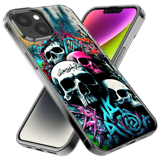 Apple iPhone 15 Pro Skulls Graffiti Painting Art Hybrid Protective Phone Case Cover