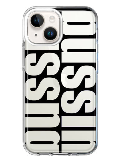 Apple iPhone 14 Plus Black Clear Funny Text Quote Bussin Hybrid Protective Phone Case Cover