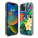 Apple iPhone 14 Blue Monstera Pothos Tropical Floral Summer Flowers Hybrid Protective Phone Case Cover