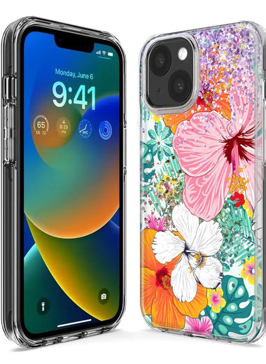 Apple iPhone 12 Pro Hawaiian Vibes Hibiscus Flowers Monstera Vacation Summer Hybrid Protective Phone Case Cover