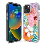 Apple iPhone 13 Mini Hawaiian Vibes Hibiscus Flowers Monstera Vacation Summer Hybrid Protective Phone Case Cover