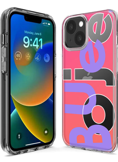 Apple iPhone 15 Pro Max Pink Purple Clear Funny Text Quote Boujee Hybrid Protective Phone Case Cover