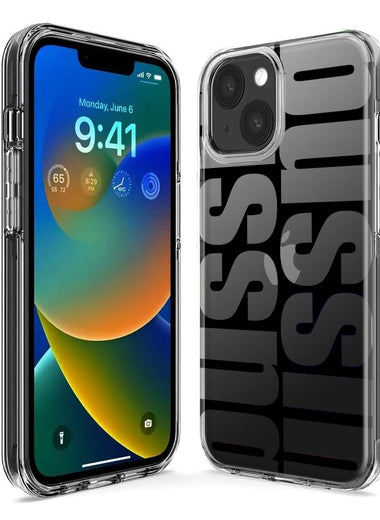 Apple iPhone 14 Plus Black Clear Funny Text Quote Bussin Hybrid Protective Phone Case Cover