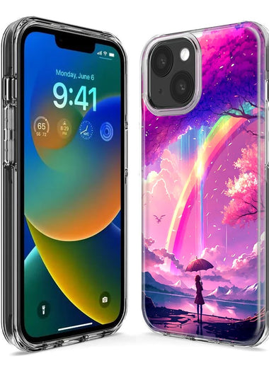 Apple iPhone XS Kawaii Manga Pink Cherry Blossom Japanese Rainbow Girl Hybrid Protective Phone Case Cover