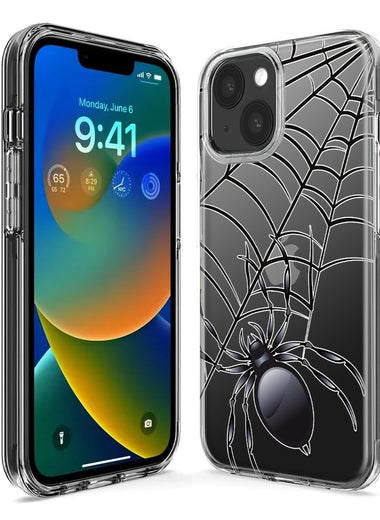 Apple iPhone 14 Plus Creepy Black Spider Web Halloween Horror Spooky Hybrid Protective Phone Case Cover
