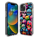 Apple iPhone 15 Plus Halloween Spooky Colorful Day of the Dead Skulls Hybrid Protective Phone Case Cover