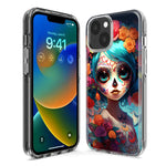 Apple iPhone 15 Plus Halloween Spooky Colorful Day of the Dead Skull Girl Hybrid Protective Phone Case Cover