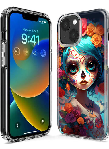 Apple iPhone SE 2nd 3rd Generation Halloween Spooky Colorful Day of the Dead Skull Girl Hybrid Protective Phone Case Cover