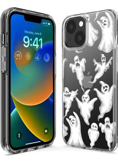 Apple iPhone 15 Cute Halloween Spooky Floating Ghosts Horror Scary Hybrid Protective Phone Case Cover
