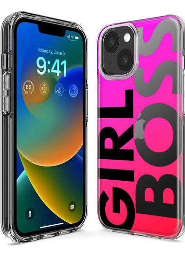 Apple iPhone 15 Pro Max Pink Clear Funny Text Quote Girl Boss Hybrid Protective Phone Case Cover