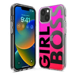 Apple iPhone 15 Pro Pink Clear Funny Text Quote Girl Boss Hybrid Protective Phone Case Cover