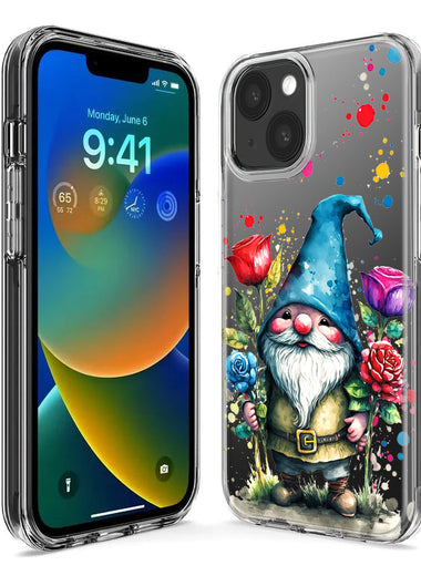Apple iPhone 15 Pro Max Gnome Red Purple Blue Roses Garden Hybrid Protective Phone Case Cover