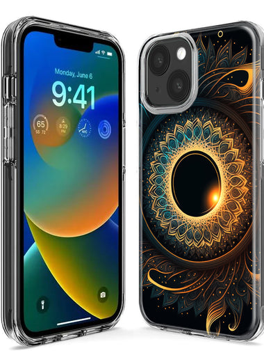 Apple iPhone 14 Pro Max Mandala Geometry Abstract Eclipse Pattern Hybrid Protective Phone Case Cover