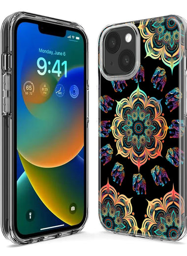 Apple iPhone 13 Mandala Geometry Abstract Elephant Pattern Hybrid Protective Phone Case Cover