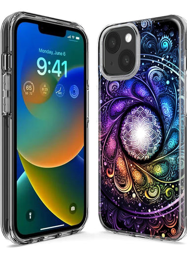 Apple iPhone XS Mandala Geometry Abstract Galaxy Pattern Hybrid Protective Phone Case Cover