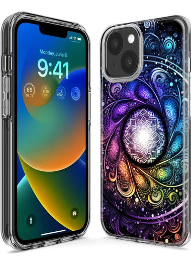 Apple iPhone XS Mandala Geometry Abstract Galaxy Pattern Hybrid Protective Phone Case Cover