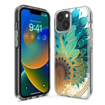 Apple iPhone 15 Mandala Geometry Abstract Peacock Feather Pattern Hybrid Protective Phone Case Cover
