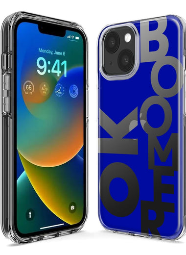 Apple iPhone SE 2nd 3rd Generation Blue Clear Funny Text Quote Ok Boomer Hybrid Protective Phone Case Cover