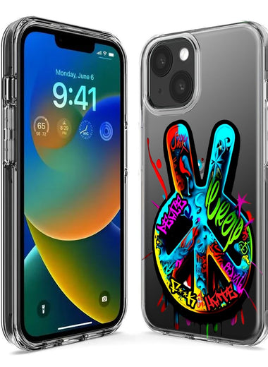 Apple iPhone 15 Plus Peace Graffiti Painting Art Hybrid Protective Phone Case Cover
