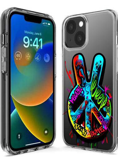 Apple iPhone 15 Pro Peace Graffiti Painting Art Hybrid Protective Phone Case Cover