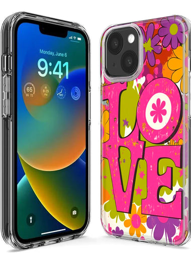 Apple iPhone 15 Pro Pink Daisy Love Graffiti Painting Art Hybrid Protective Phone Case Cover