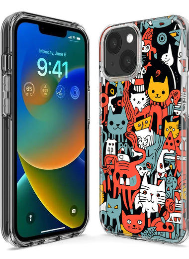 Apple iPhone 14 Plus Psychedelic Cute Cats Friends Pop Art Hybrid Protective Phone Case Cover