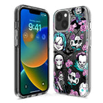 Apple iPhone 14 Pro Max Roses Halloween Spooky Horror Characters Spider Web Hybrid Protective Phone Case Cover