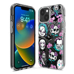 Apple iPhone 15 Pro Roses Halloween Spooky Horror Characters Spider Web Hybrid Protective Phone Case Cover