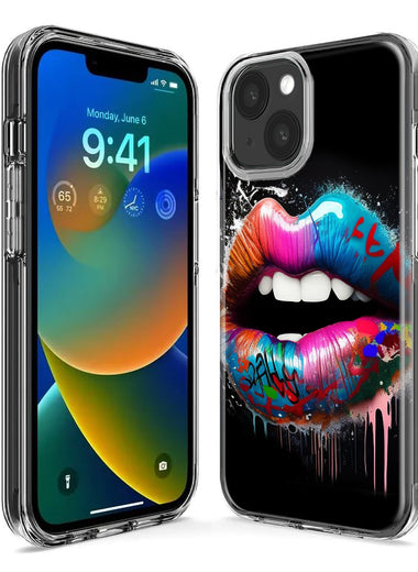 Apple iPhone 14 Pro Max Colorful Lip Graffiti Painting Art Hybrid Protective Phone Case Cover
