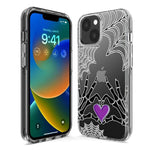 Apple iPhone 15 Pro Halloween Skeleton Heart Hands Spooky Spider Web Hybrid Protective Phone Case Cover