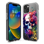 Apple iPhone 15 Pro Max Fantasy Skull Red Purple Roses Hybrid Protective Phone Case Cover