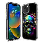 Apple iPhone 15 Pro Fantasy Skull Headphone Colorful Pop Art Hybrid Protective Phone Case Cover