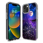 Apple iPhone 15 Pro Spring Moon Night Lavender Flowers Floral Hybrid Protective Phone Case Cover
