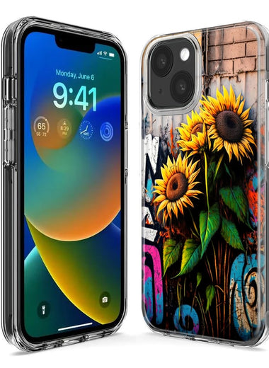 Apple iPhone 15 Plus Sunflowers Graffiti Painting Art Hybrid Protective Phone Case Cover