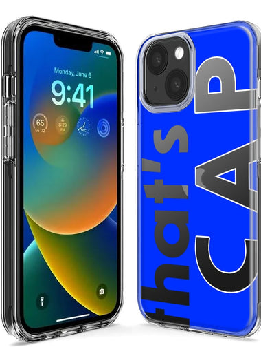 Apple iPhone SE 2nd 3rd Generation Blue Clear Funny Text Quote That's Cap Hybrid Protective Phone Case Cover