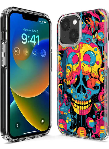 Apple iPhone 13 Pro Psychedelic Trippy Death Skull Pop Art Hybrid Protective Phone Case Cover