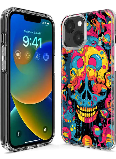 Apple iPhone 15 Plus Psychedelic Trippy Death Skull Pop Art Hybrid Protective Phone Case Cover