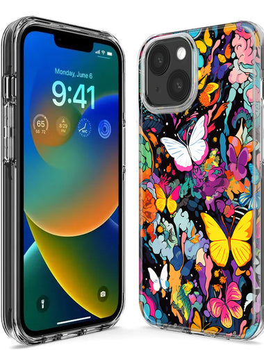 Apple iPhone 14 Pro Psychedelic Trippy Butterflies Pop Art Hybrid Protective Phone Case Cover