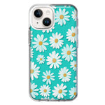 Apple iPhone 14 Turquoise Teal White Daisies Cute Daisy Polka Dots Double Layer Phone Case Cover