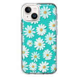 Apple iPhone 15 Plus Turquoise Teal White Daisies Cute Daisy Polka Dots Double Layer Phone Case Cover