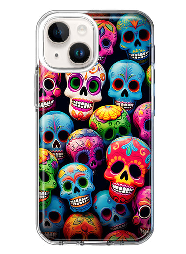 Apple iPhone 13 Halloween Spooky Colorful Day of the Dead Skulls Hybrid Protective Phone Case Cover