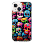 Apple iPhone 15 Plus Halloween Spooky Colorful Day of the Dead Skulls Hybrid Protective Phone Case Cover