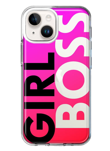 Apple iPhone 15 Plus Pink Clear Funny Text Quote Girl Boss Hybrid Protective Phone Case Cover