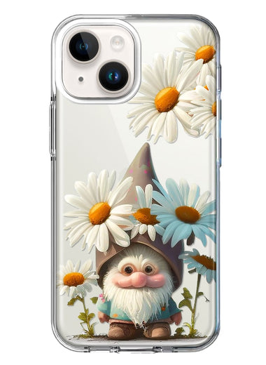 Apple iPhone 15 Plus Cute Gnome White Daisy Flowers Floral Hybrid Protective Phone Case Cover