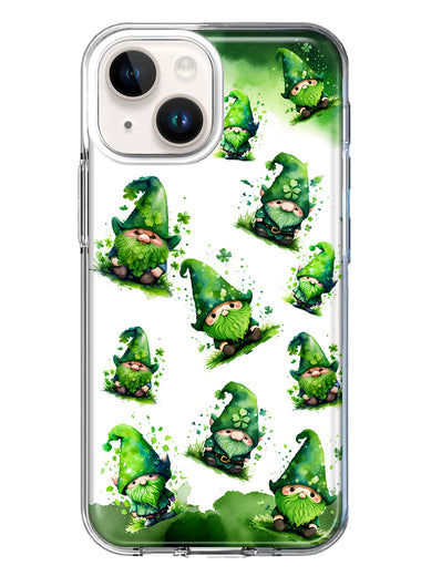 Apple iPhone 14 Gnomes Shamrock Lucky Green Clover St. Patrick Hybrid Protective Phone Case Cover