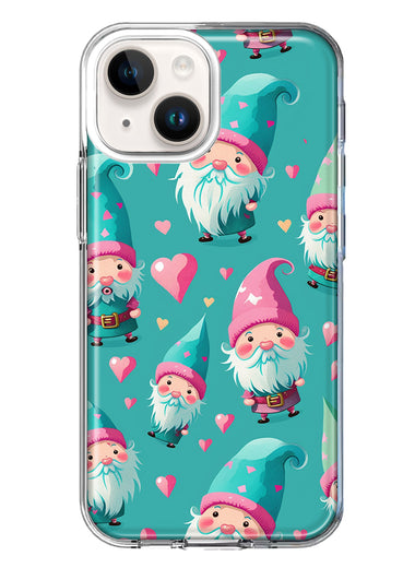 Apple iPhone 14 Turquoise Pink Hearts Gnomes Hybrid Protective Phone Case Cover