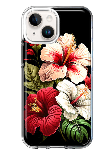 Apple iPhone 14 Plus Pink Red Hibiscus Wild Flowers Floral Hybrid Protective Phone Case Cover