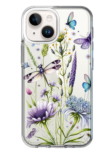Apple iPhone 15 Lavender Dragonfly Butterflies Spring Flowers Hybrid Protective Phone Case Cover