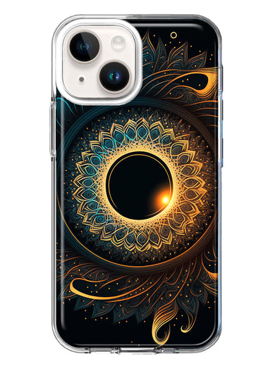 Apple iPhone 15 Plus Mandala Geometry Abstract Eclipse Pattern Hybrid Protective Phone Case Cover